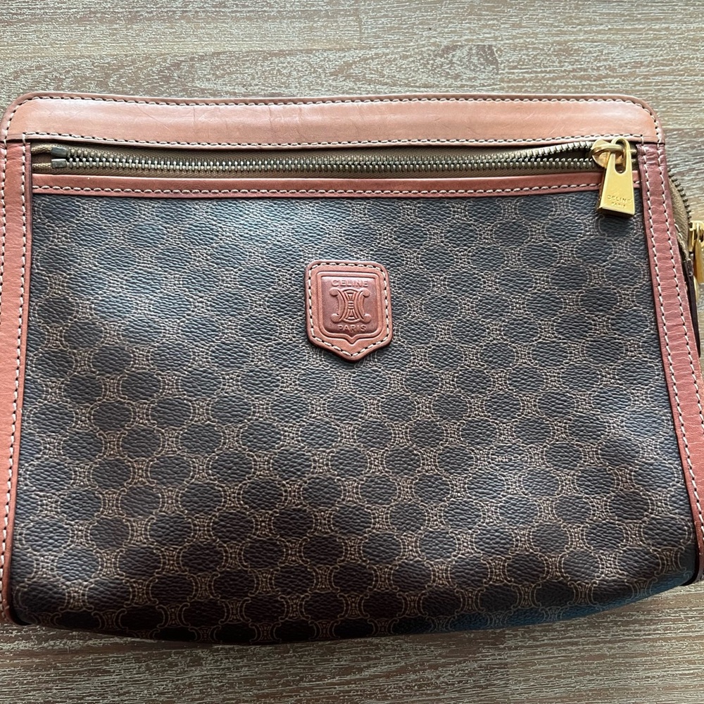 Vintage Celine Macadam Brown and Tan Cosmetic Bag
